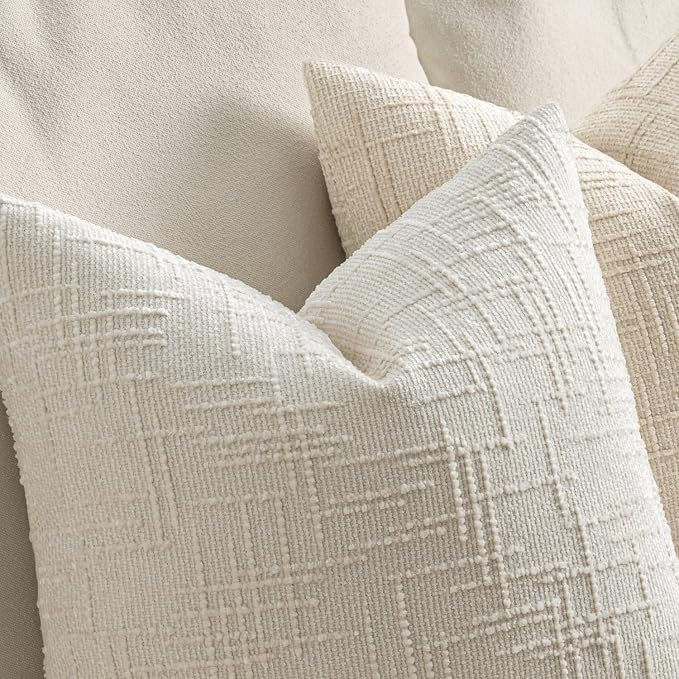MIULEE Chenille Textured Throw Pillow Covers Cream White 20x20 Set of 2 | - Image 3