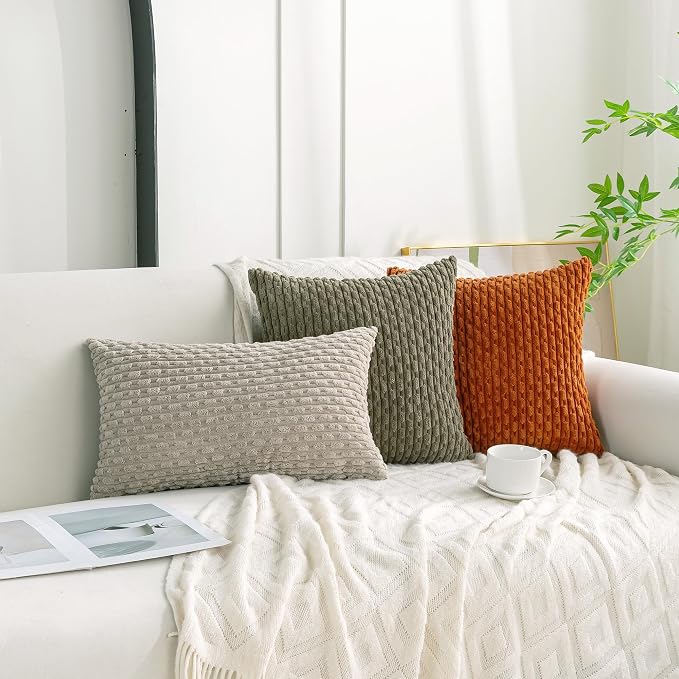 Set of 4 Burnt Orange Decorative Throw Pillow Covers 20x20 Inch Corduroy Pillow - Image 3