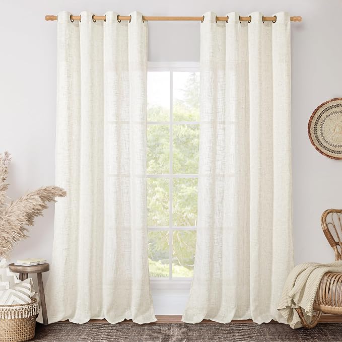 Linen Curtains 102 Inches Long for Living Room, Bronze Grommet Linen Textured by LAMIT