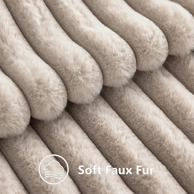 decorUhome Fall Faux Fur Throw Pillow Covers 20x20 Set of 2 Tan | Decorative - Image 3