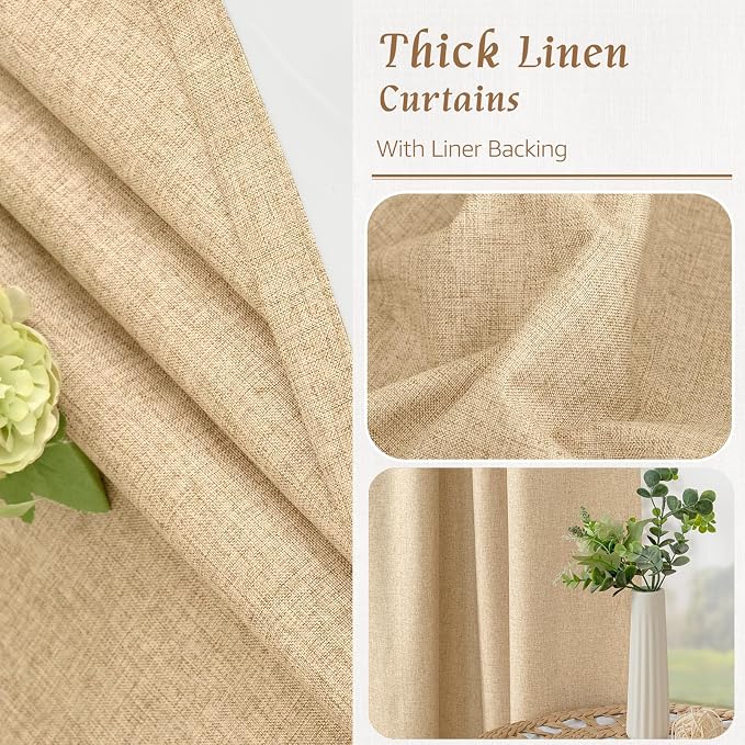 Natural 100% Blackout Linen Bedroom Curtains 63 Inches 2 Panels | Full Room - Image 8