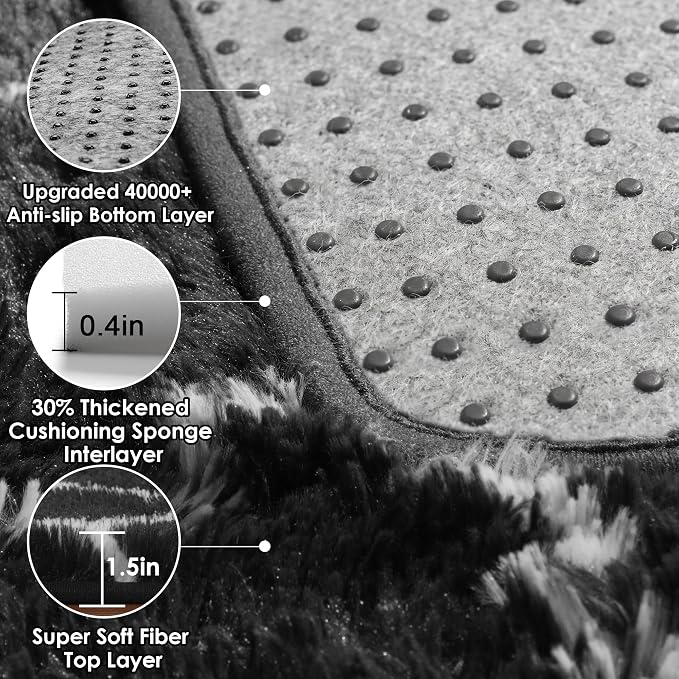 Area Rugs for Bedroom Living Room, 4x6 Fluffy Black and White Geometric Rug | - Image 4