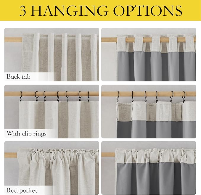 NICETOWN 100% Blackout Linen Curtains - Image 3