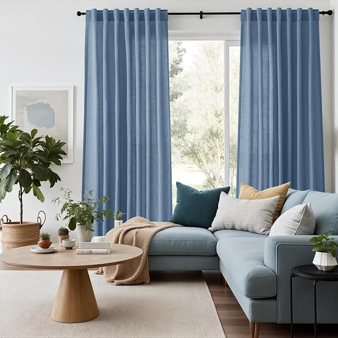 Stone Blue Linen Curtains 120 Inch Extra Long - Image 6