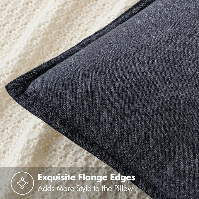 MIULEE Decorative Linen Euro Sham Pillow Covers 24x24 Dark Gray | Boho - Image 2