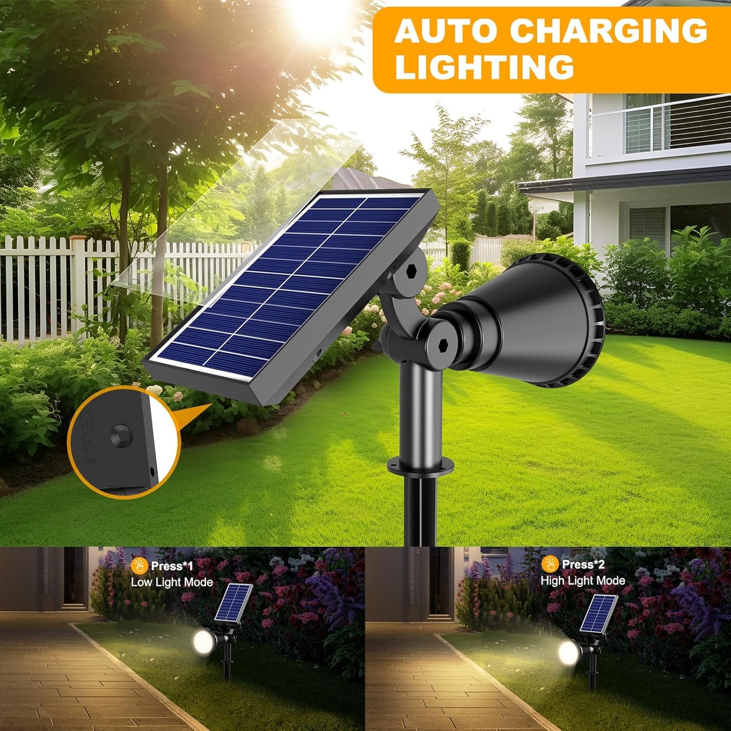 Solar Spotlight Outdoor Waterproof, 36 LED Outdoor Solar Lights with 2200mAh, 2-in-1 Wall or Ground Solar Flood Lights for Yard, Garden, Pathway, Auto On/Off Landscape Lighting- 4 Pack (Warm White)