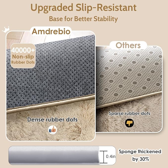 Amdrebio Beige Boho Furry Small Area Rug 3x5 - Image 6