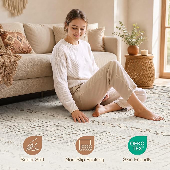 cotiled Boho 7x9 Area Rug for Living Room: Large Moroccan Washable Rug | Solve - Image 4