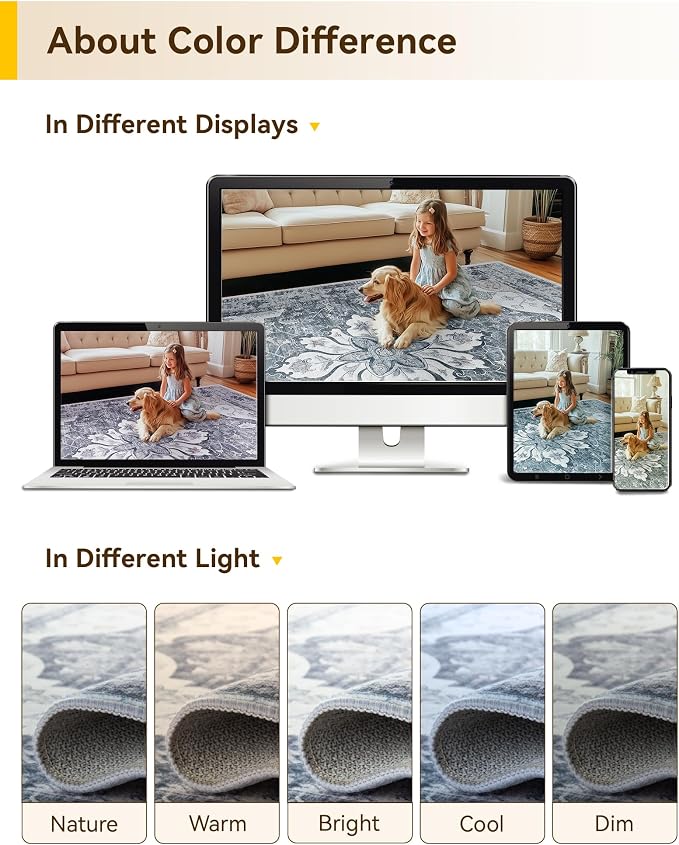RELEANY Washable Area Rug, Square 6'x6', Water Repellent, Pet Friendly - Image 5