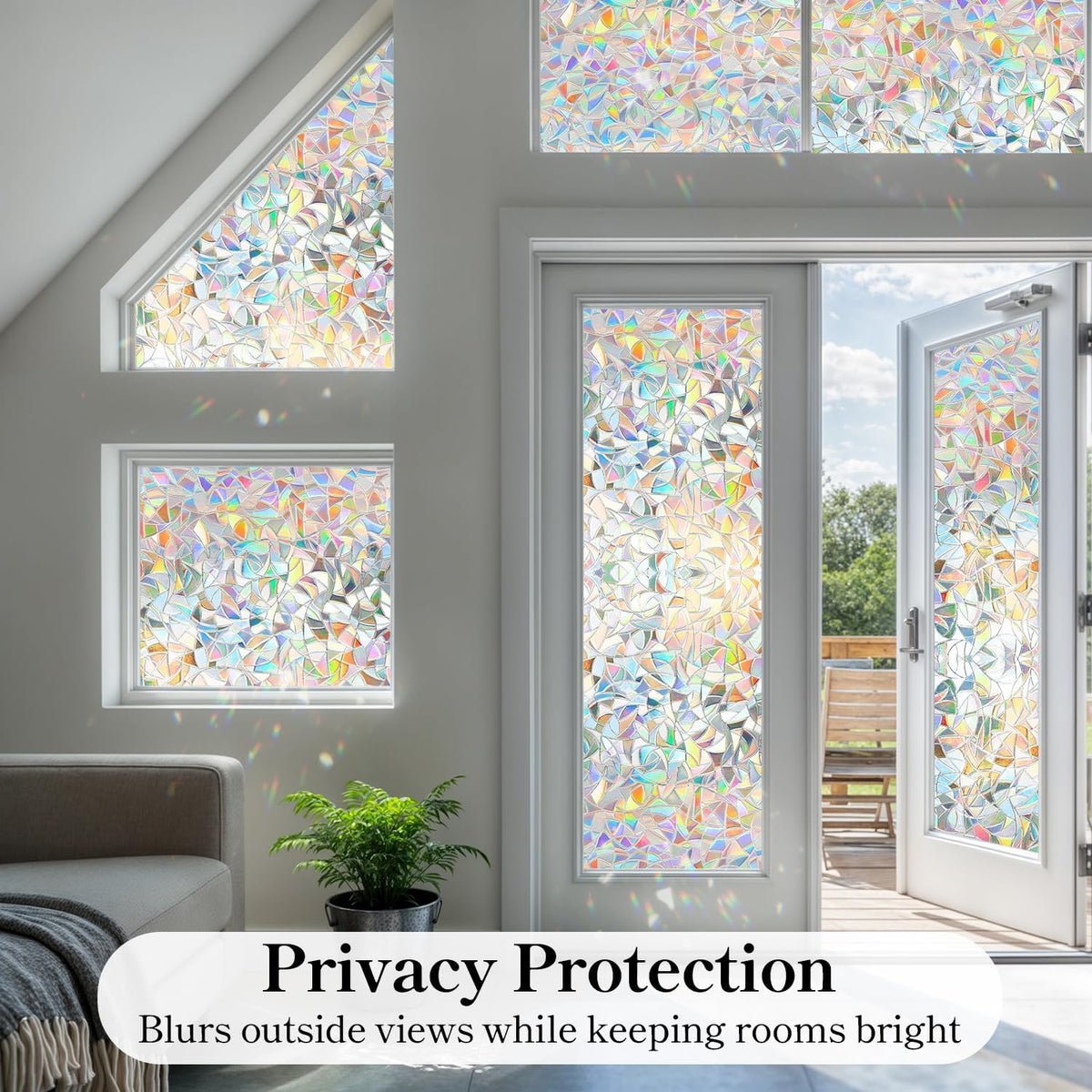 DUOFIRE Window Privacy Film, Rainbow Window Clings for Glass Windows, Stained Glass Film Decorative, 3D Decals Cover, Suncatcher Static Cling Sticker for Home, 23.6 x 78.7 inch