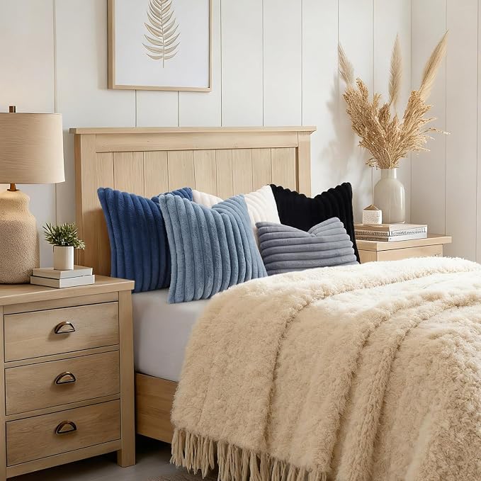 decorUhome Fall Faux Fur Throw Pillow Covers 20x20 Set of 2 Navy Blue | - Image 8