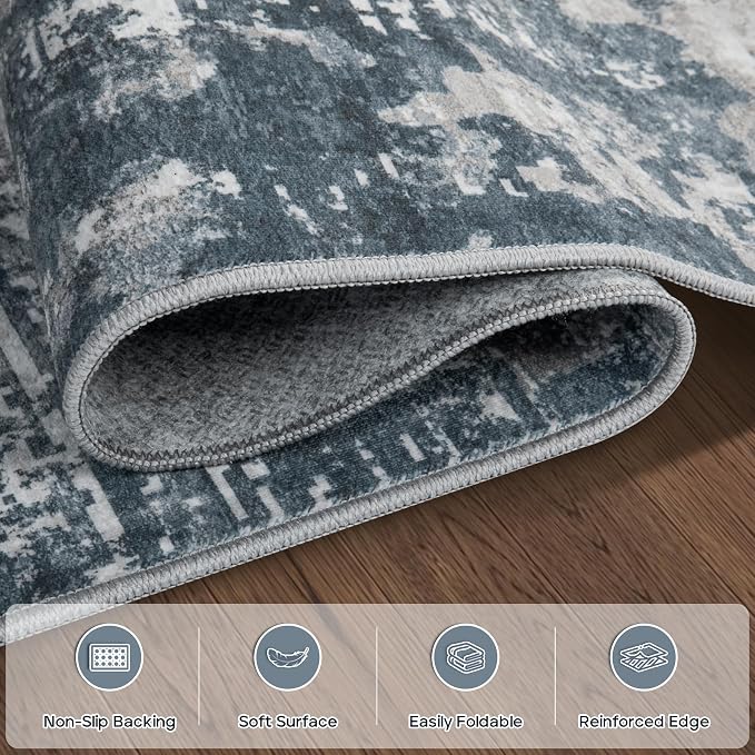 4x6 Area Rugs for Living Room Bedroom Dining Room Washable Blue Grey | Soft - Image 4
