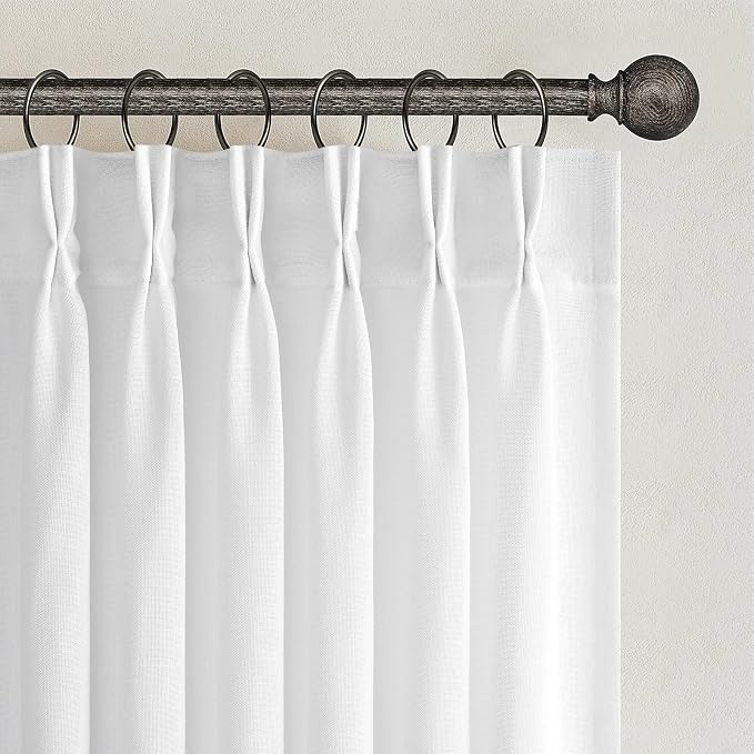 Topfinel Beige White White Linen Curtains 96 Inches Long by Topfinel