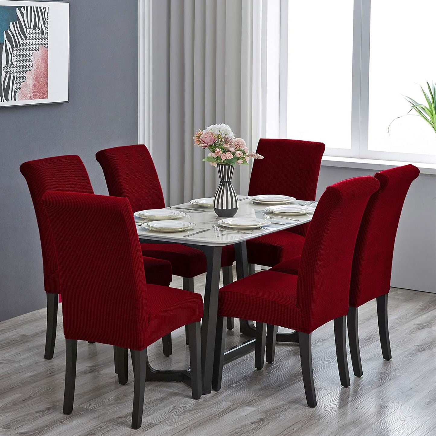 Howhic Stretch Chair Covers for Dining Room Set of 2, Removable Washable Dining Room Chair Covers, Dining Chair Slipcovers Seat Protector, Great for Home and Banquet Decor (Red Dahlia, 2 Pack)