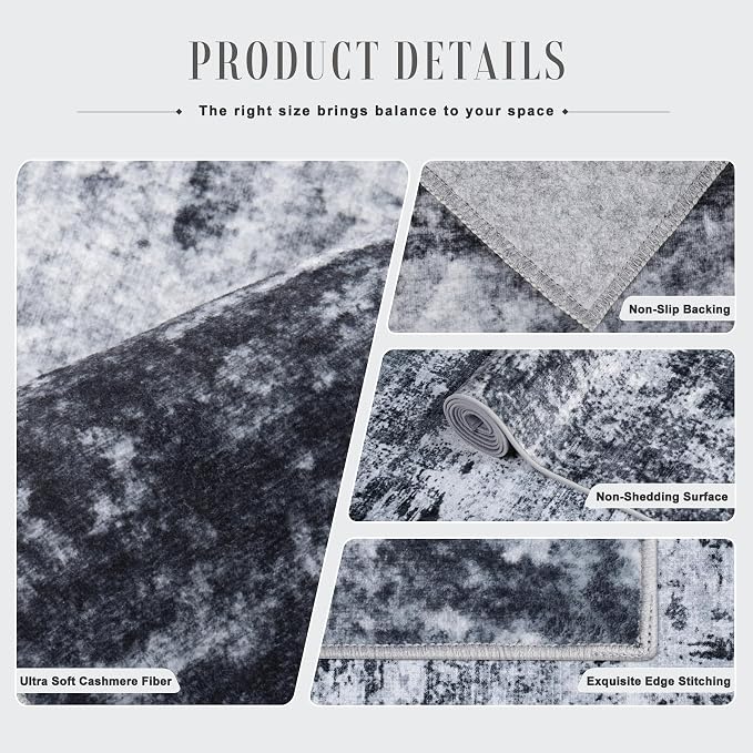 2.6x8 Washable Runner Rug：Modern Abstract Kitchen Carpet Black | - Image 7