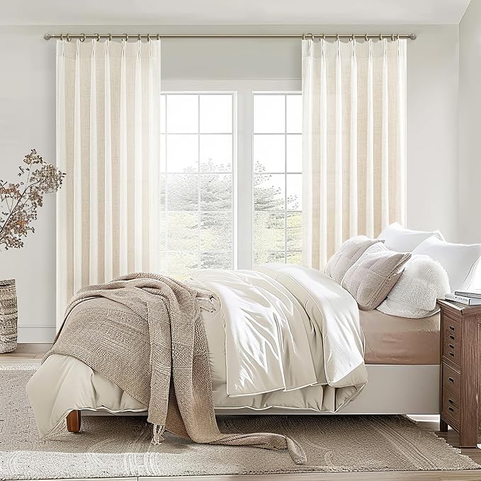 PleatedDrapes 86 Inch Curtains 2 Panels Set, Elegant Farmhouse Cream Beige - Image 6