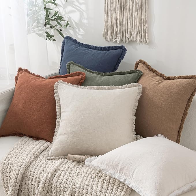 MIULEE Boho Linen Decorative Lumbar Throw Pillow Covers Indigo Blue 12x20 | Set - Image 6