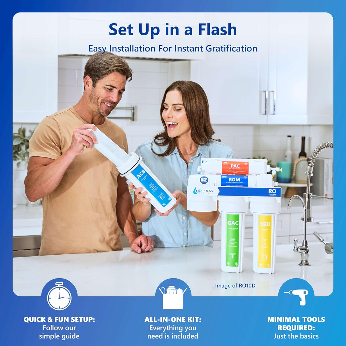 Express Water Ultraviolet Reverse Osmosis Water Filtration System – 6 Stage RO UV Water Filter with Faucet and Tank – UV Under Sink Water Filter – 100 GPD