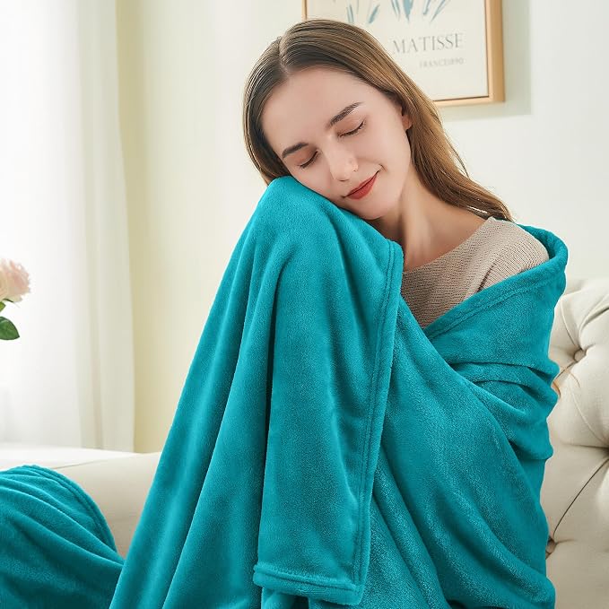 BEDELITE Fleece Blanket Soft Plush Twin Size Blanket Teal Blue 60"x80" | Ultra - Image 3