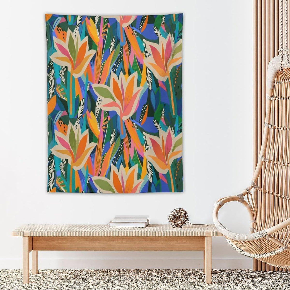 ICMOLYYENLO Boho Green Leaves Tapestry, Mid Century Abstract Tropical Palm Leaves Modern Minimalist Geometric Wall Hanging, Neutral Home Decor Art for Living Room Bedroom Dorm 30x40 Inch