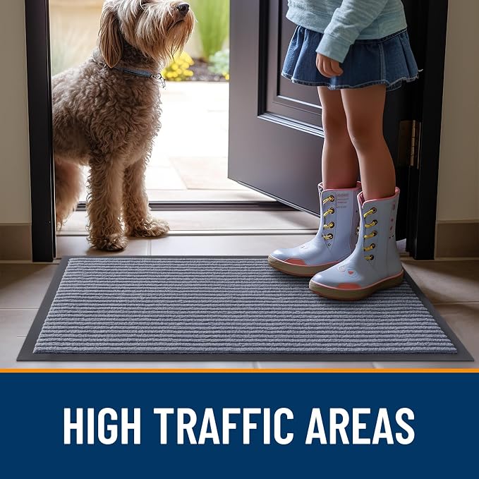 OLANLY 2-Pack Front Door Mats 47x32, Waterproof Heavy-Duty Doormats | Ash Grey - Image 7