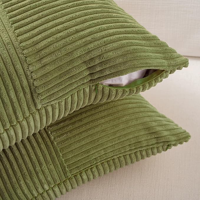 Fancy Homi 2 Packs Moss Green Decorative Throw Pillow Covers 22x22 Inch - Image 3