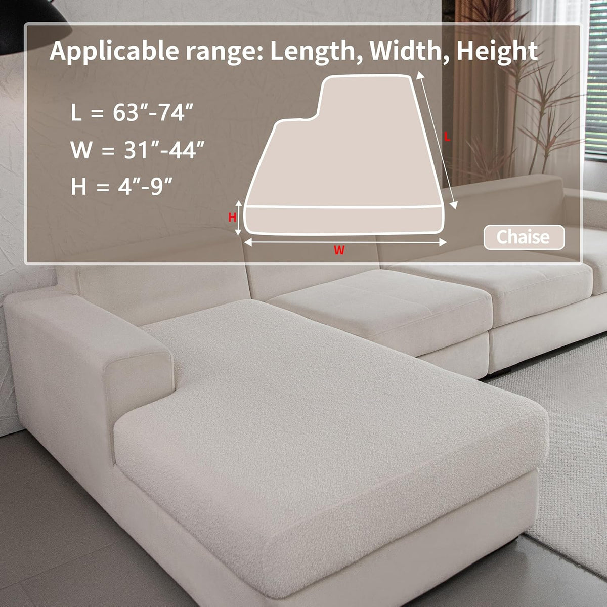 Couch Cushion Covers for Sectional Sofa, Stretch Soft Sofa Slipcovers Washable Wear-Resistant Universal Furniture Protector for Living Room(1 Piece Chaise Cover, Ivory)
