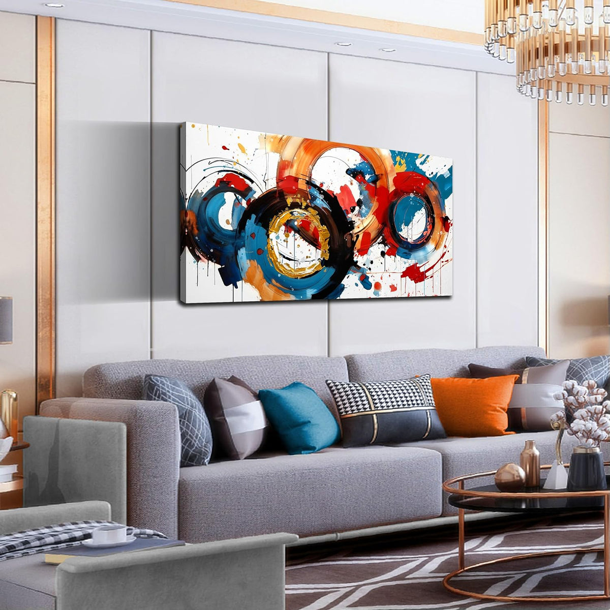 Abstract Wall Art Large Canvas Prints Modern Living Room Bedroom Home Office Wall Decor Framed Colorful Circle Abstract Picture Ready to Hang Size 20x40