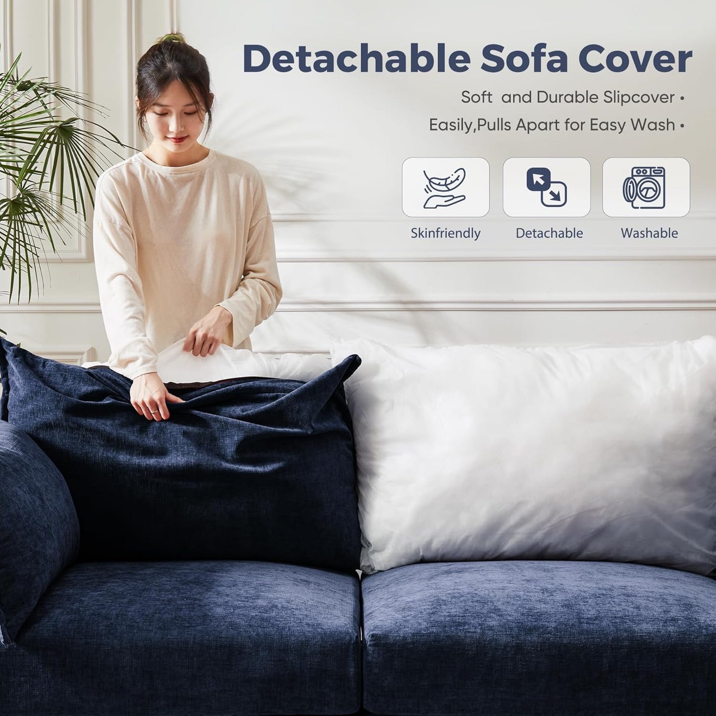 134.6" Modular Sectional Sofa, U Shaped Couch Set for Living Room, Large 8-Seater Comfy Cloud Couches with Movable Storage Ottoman,DIY Combination - Chenille Blue