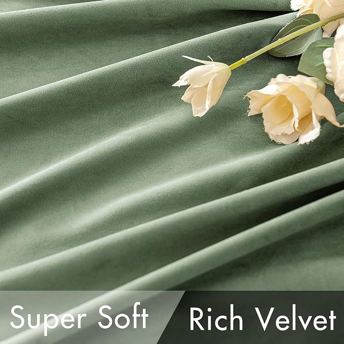 MIULEE Sage Green Velvet Curtains 52x72 inches Luxury Blackout Curtains | - Image 4