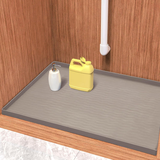 URMONA Waterproof Silicone Under Sink Mat 25'' x 22'' Shelf Liner for Kitchen and Bathroom, Cabinet and Counter Protector, Storage and Organizers, Litter Mat, Pet Cat Puppy Essentials(Beige)