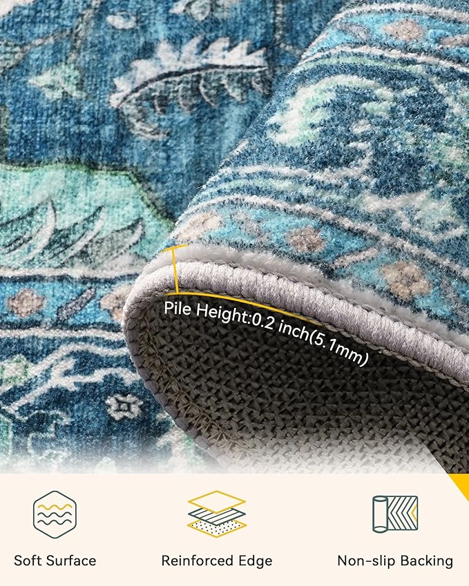 RELEANY Washable Area Rug, Square 4'x4', Teal | Non-Slip, Water Repellent - Image 2