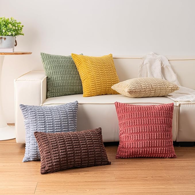Pack of 2 Corduroy Decorative Throw Pillow Covers 20x20 Inch, Sky Blue | Fall - Image 7