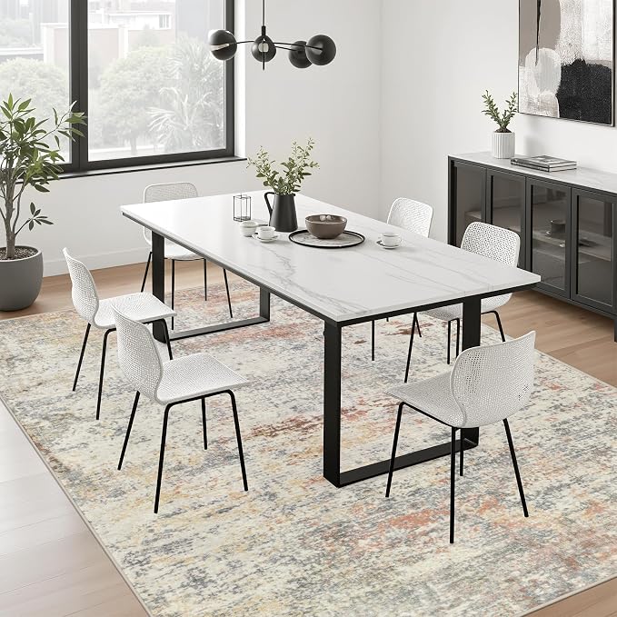 Area Rug Living Room: 8x8 Modern Washable Indoor Soft Carpet Taupe | - Image 4