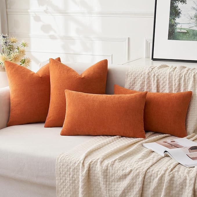 MIULEE Fall Orange Chenille Couch Throw Pillow Covers, 18x18 | Set of 2 - Image 5