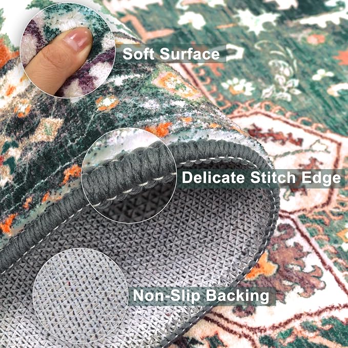 Yamaziot Washable Runner Rug, 2x8 Non-Slip Boho Vintage Hallway Kitchen Rug | - Image 4