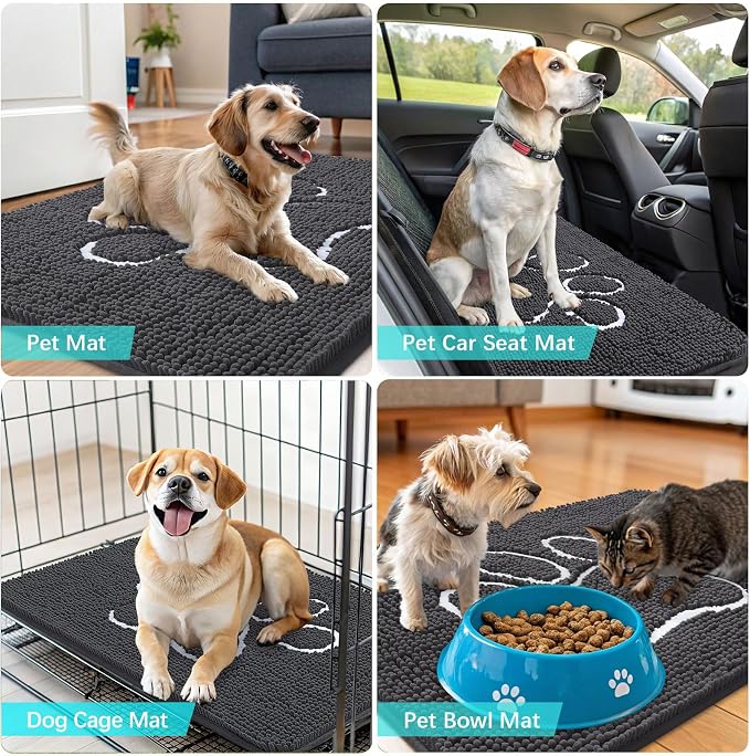 OLANLY Dog Door Mat for Muddy Paws 47x20, Paw Print Design Chenille Mud Mat | - Image 7