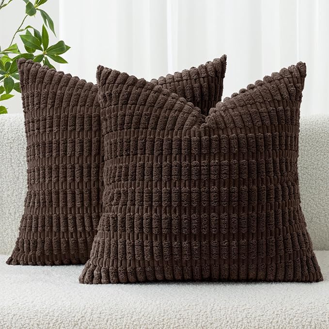 MIULEE Euro Sham Corduroy Decorative Throw Pillow Covers 24x24 Dark Brown | by MIULEE