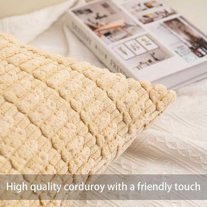 Pack of 2 Corduroy Decorative Throw Pillow Covers 22x22 Inch, Light Brown | - Image 2
