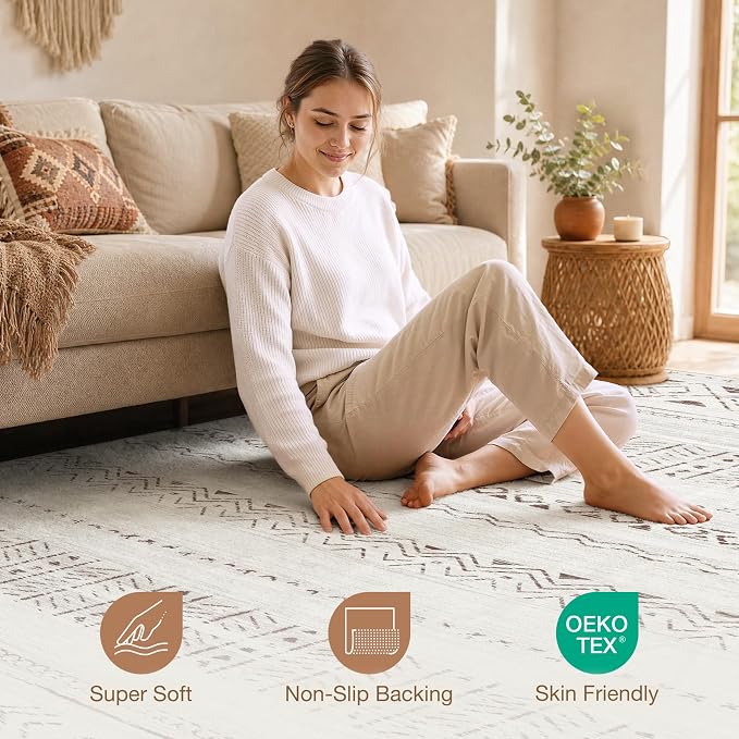 cotiled Boho 12x15 Area Rug for Living Room: Large Moroccan Washable Rug | - Image 4