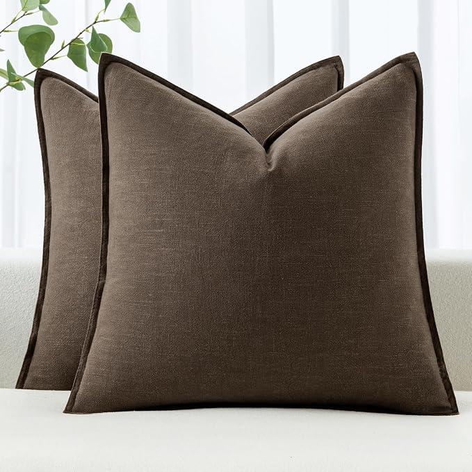 MIULEE Decorative Linen Euro Sham Pillow Covers 22x22 Inch Dark Coffee Chocolate by MIULEE