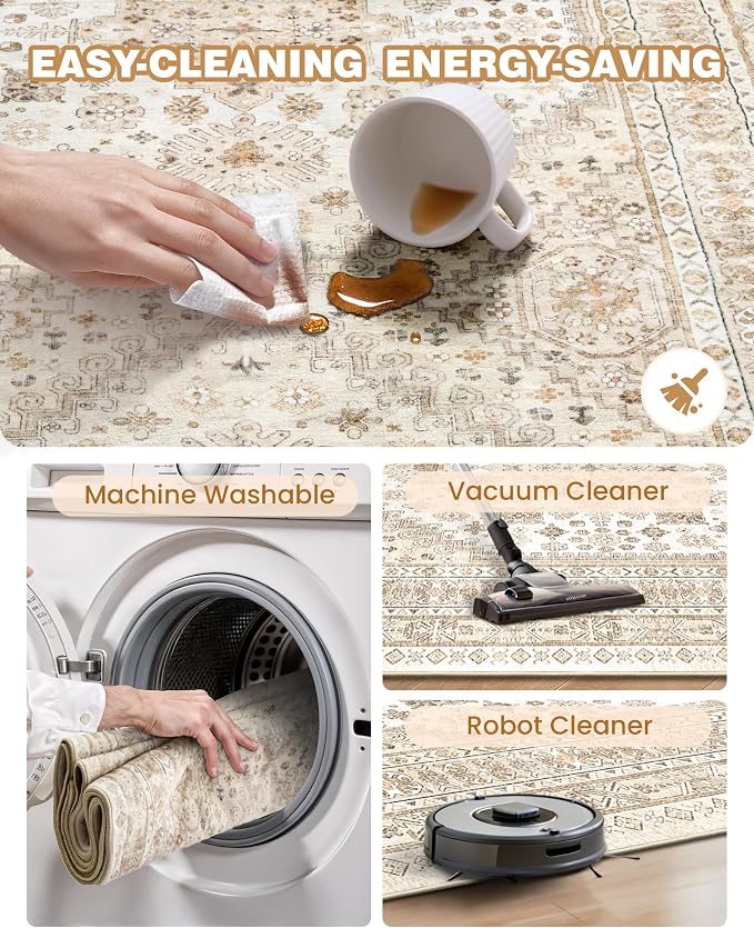 Washable Runner Rug 2.5x16, Non-Slip Long Kitchen Rugs, Cream/Beige | Vintage - Image 8