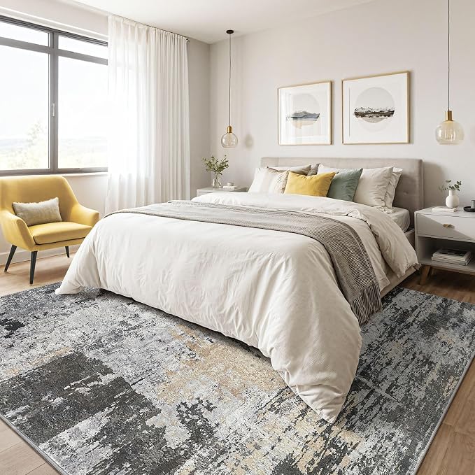 LOONGRUG 6x8 Area Rug Washable Neutral Modern Living Room Rugs Black Gold | - Image 4