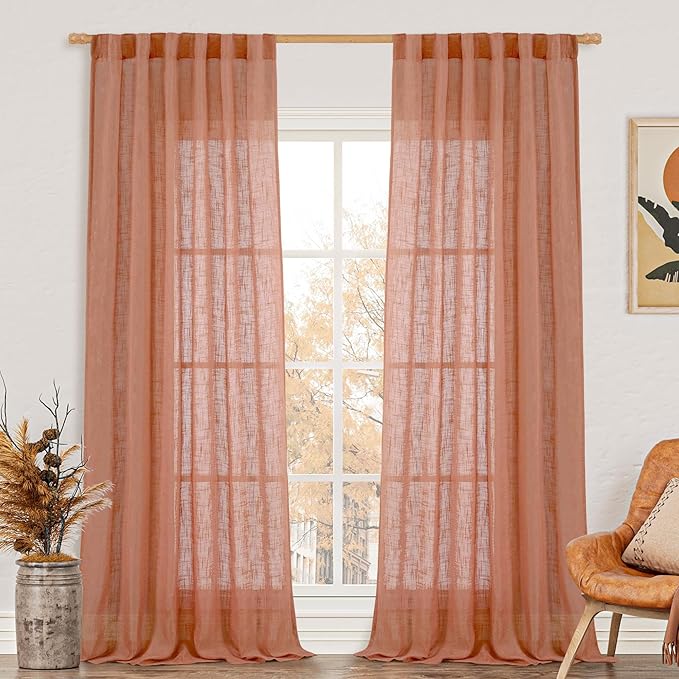 Semi Sheer Linen Curtains for Living Room 2 Panels, 52 x 102 Inch | Light by LAMIT