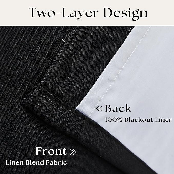 Black Pinch Pleated Black Out Linen 45 Inch Curtains - Image 4