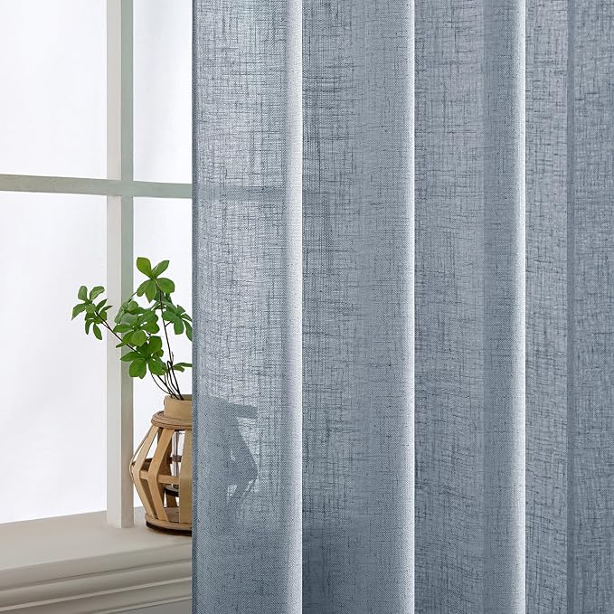 MIULEE Chambray Blue Linen Curtains 52x84 Inch Long - Image 5