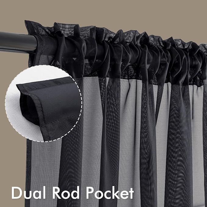 MIULEE Black Sheer Curtains 108 Inches Long 4 Panels 54 x 108 Inches | Light - Image 3