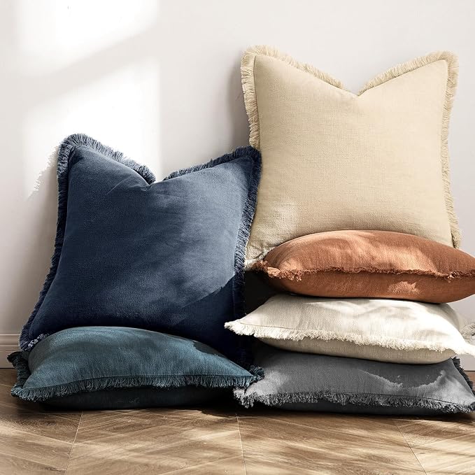 MIULEE Boho Linen Decorative Lumbar Throw Pillow Covers Indigo Blue 12x20 | Set - Image 4