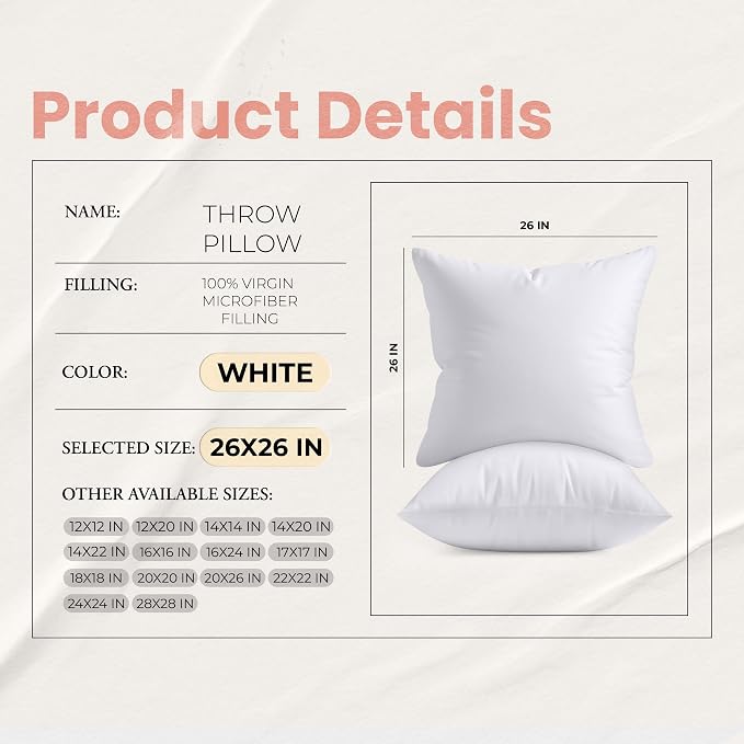 Utopia Bedding 26x26 Pillow Inserts, 2 Pack | Indoor cushion inserts - Image 8