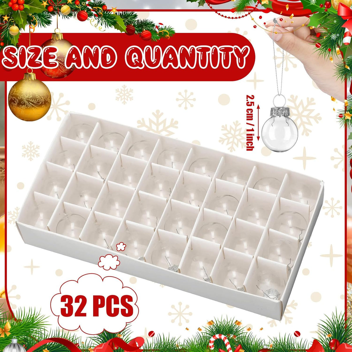 Tioncy 32 Pcs 1 Inch Mini Glass Christmas Ornaments Balls Shiny Christmas Balls Tiny Tree Hanging Decoration Small Colorful Ball Pendant for Xmas Party Supplies(Transparent)